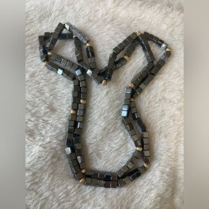 Hematite & Gold‎ Tone Beads 30” Long Necklace